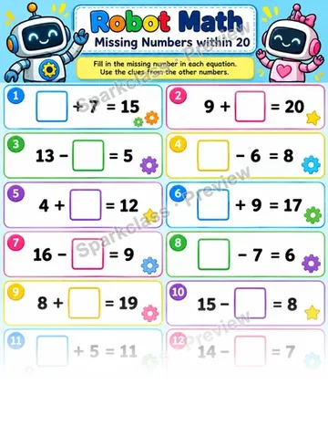Box Equations — Grade 1 worksheet preview