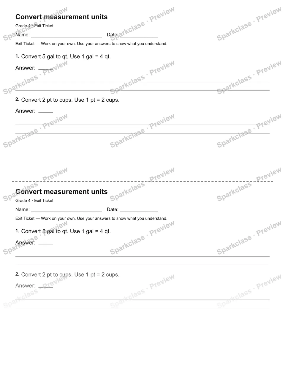 Convert measurement units — Exit Ticket — page 1