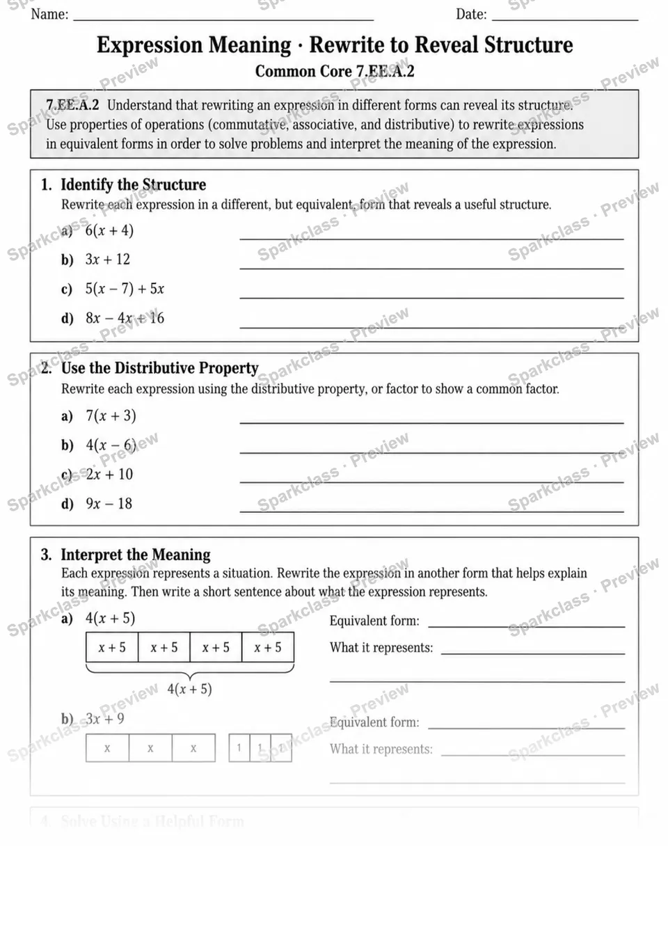 7.EE.A.2 · Rewriting Expressions to Reveal Meaning · Variant 2 — page 1