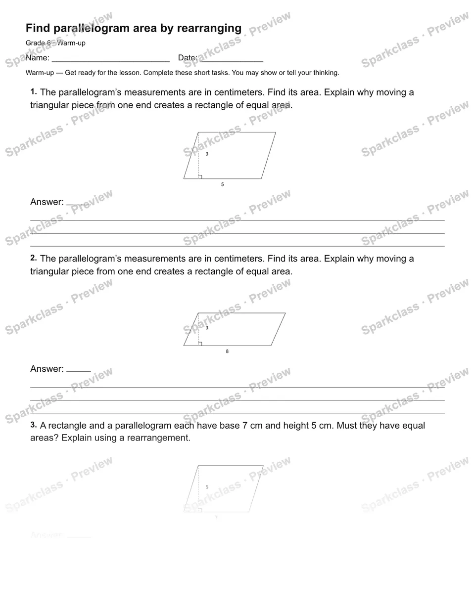 Find parallelogram area by rearranging — Warm-up — page 2