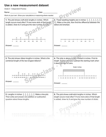 Use a new measurement dataset — Independent Practice — Grade 4 worksheet preview