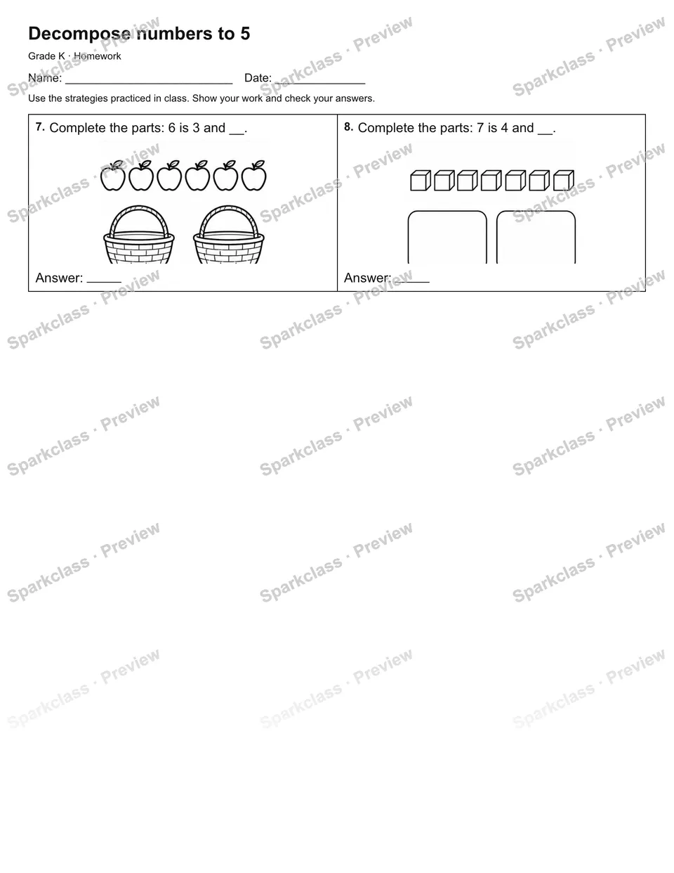 Decompose numbers to 5 — Homework — page 2