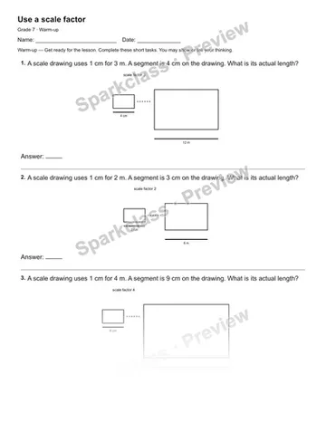 Use a scale factor — Warm-up — Grade 7 worksheet preview