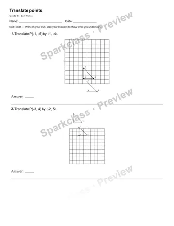 Translate points — Exit Ticket — Grade 8 worksheet preview