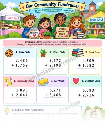 Add Multi-Digit Numbers With Regrouping — Grade 4 worksheet preview
