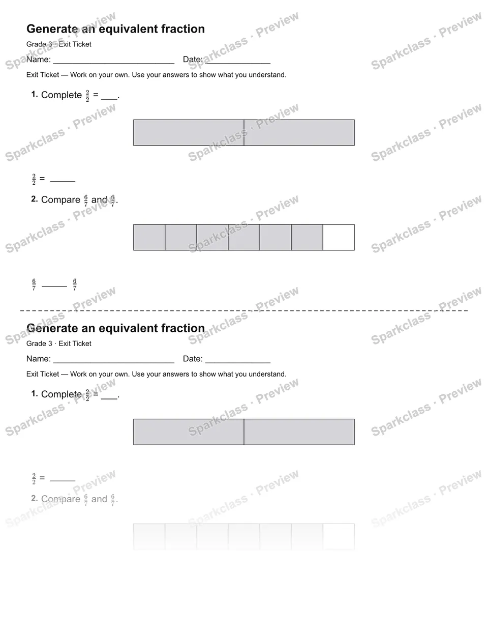 Generate an equivalent fraction — Exit Ticket — page 1