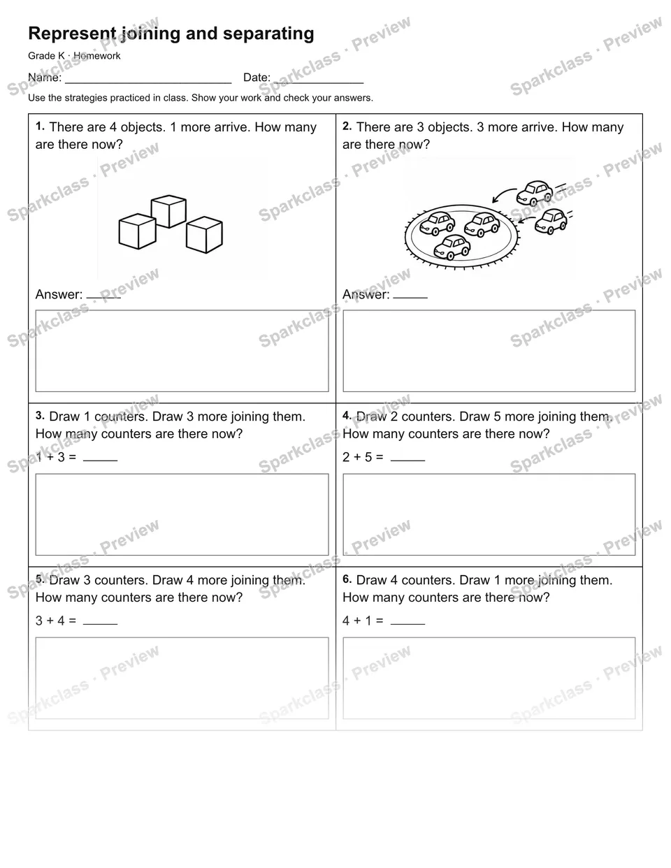 Represent joining and separating — Homework — page 1