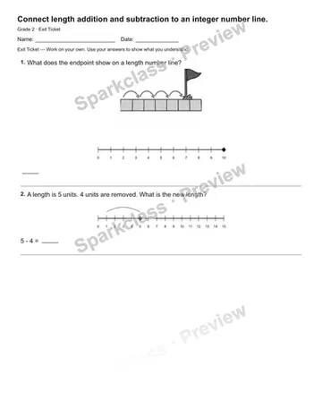 Connect length addition and subtraction to an integer number line. — Exit Ticket — Grade 2 worksheet preview