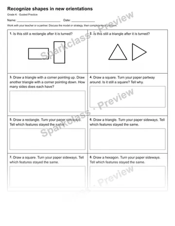 Recognize shapes in new orientations — Guided Practice — Kindergarten worksheet preview
