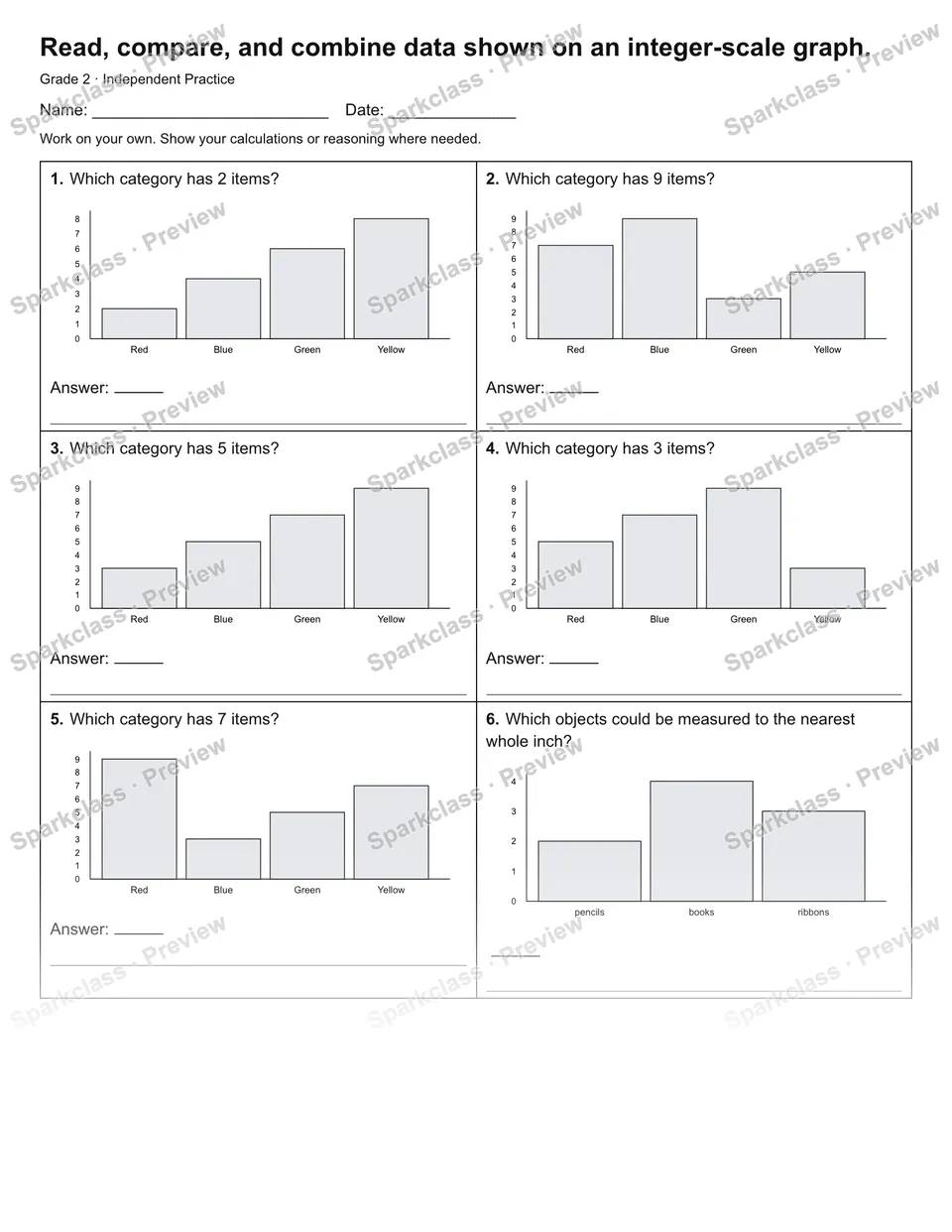 Read, compare, and combine data shown on an integer-scale graph. — Independent Practice — page 1