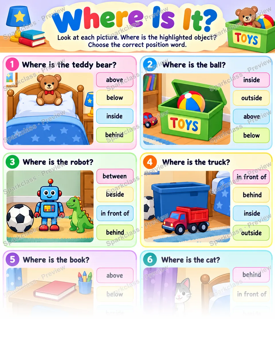 Where Is It? · Position Words — page 1