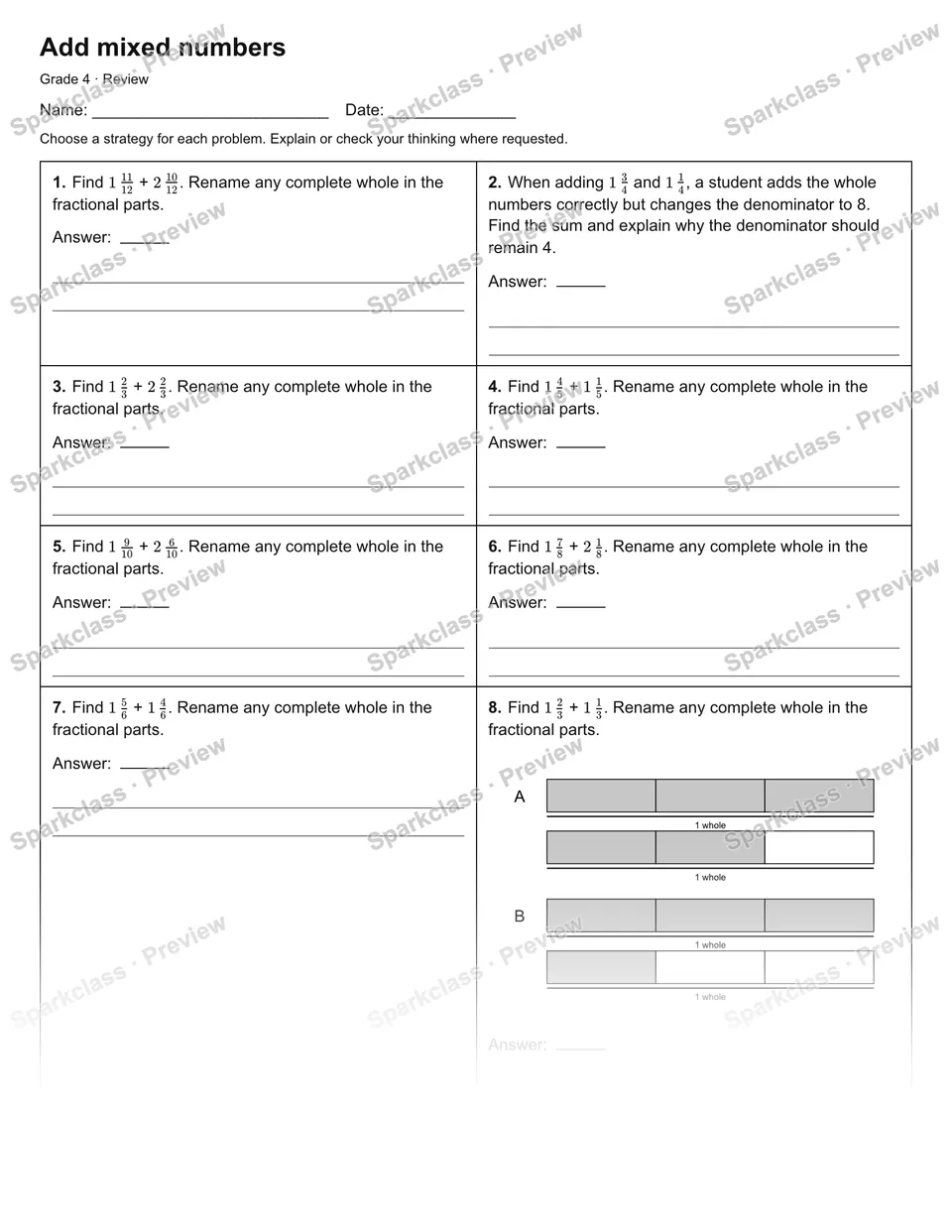 Add mixed numbers — Review — page 1