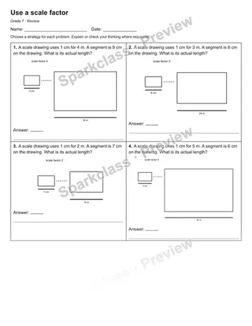 Use a scale factor — Review — Grade 7 worksheet preview