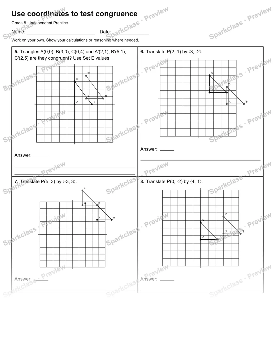 Use coordinates to test congruence — Independent Practice — page 2
