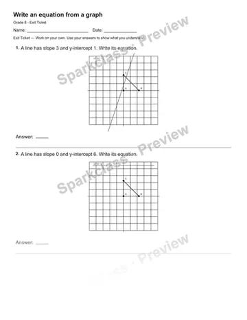 Write an equation from a graph — Exit Ticket — Grade 8 worksheet preview