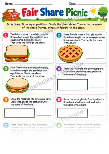 2.G.A.3 · Fair Share Picnic — Grade 2 worksheet preview