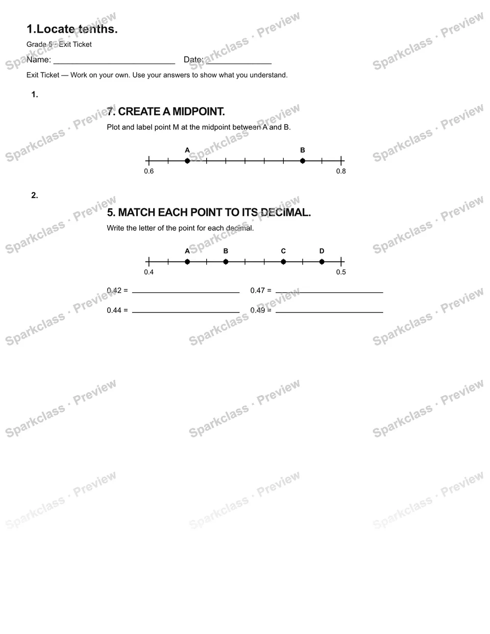 1.Locate tenths. — Exit Ticket — page 1