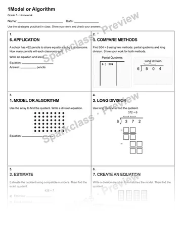 1Model or Algorithm — Homework — Grade 5 worksheet preview