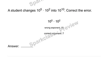 Correct an exponent rule error — Grade 8 problem preview