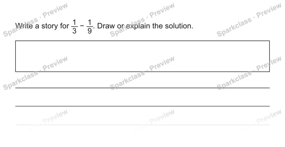 Write a story for 1/3 − 1/9. Draw or explain the solution. Real Problems Brighter Thinkers 木牌 — page 1