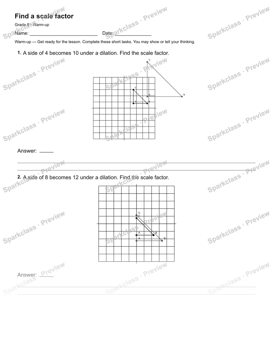 Find a scale factor — Warm-up — page 1