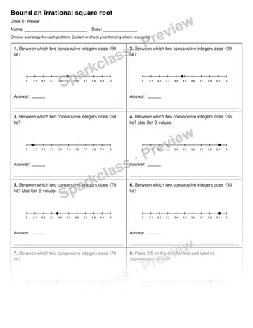 Bound an irrational square root — Review — Grade 8 worksheet preview