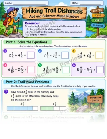 Add and Subtract Mixed Numbers — Grade 4 worksheet preview