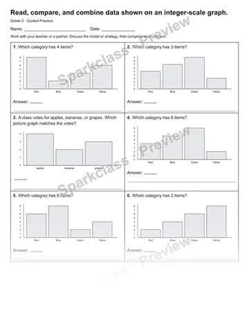Read, compare, and combine data shown on an integer-scale graph. — Guided Practice — Grade 2 worksheet preview