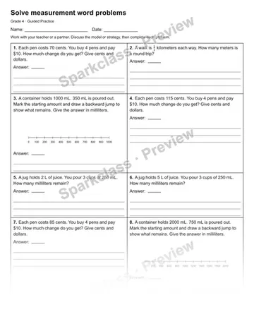 Solve measurement word problems — Guided Practice — Grade 4 worksheet preview