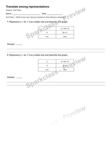Translate among representations — Exit Ticket — Grade 8 worksheet preview
