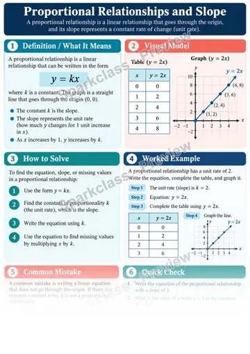 Knowledge Guide · Graph proportional relationships, interpret slope — Grade 8 worksheet preview