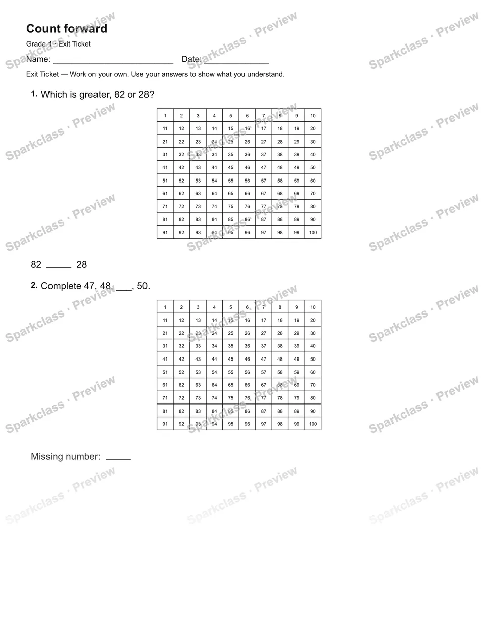 Count forward — Exit Ticket — page 2