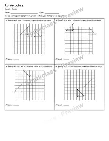 Rotate points — Review — Grade 8 worksheet preview