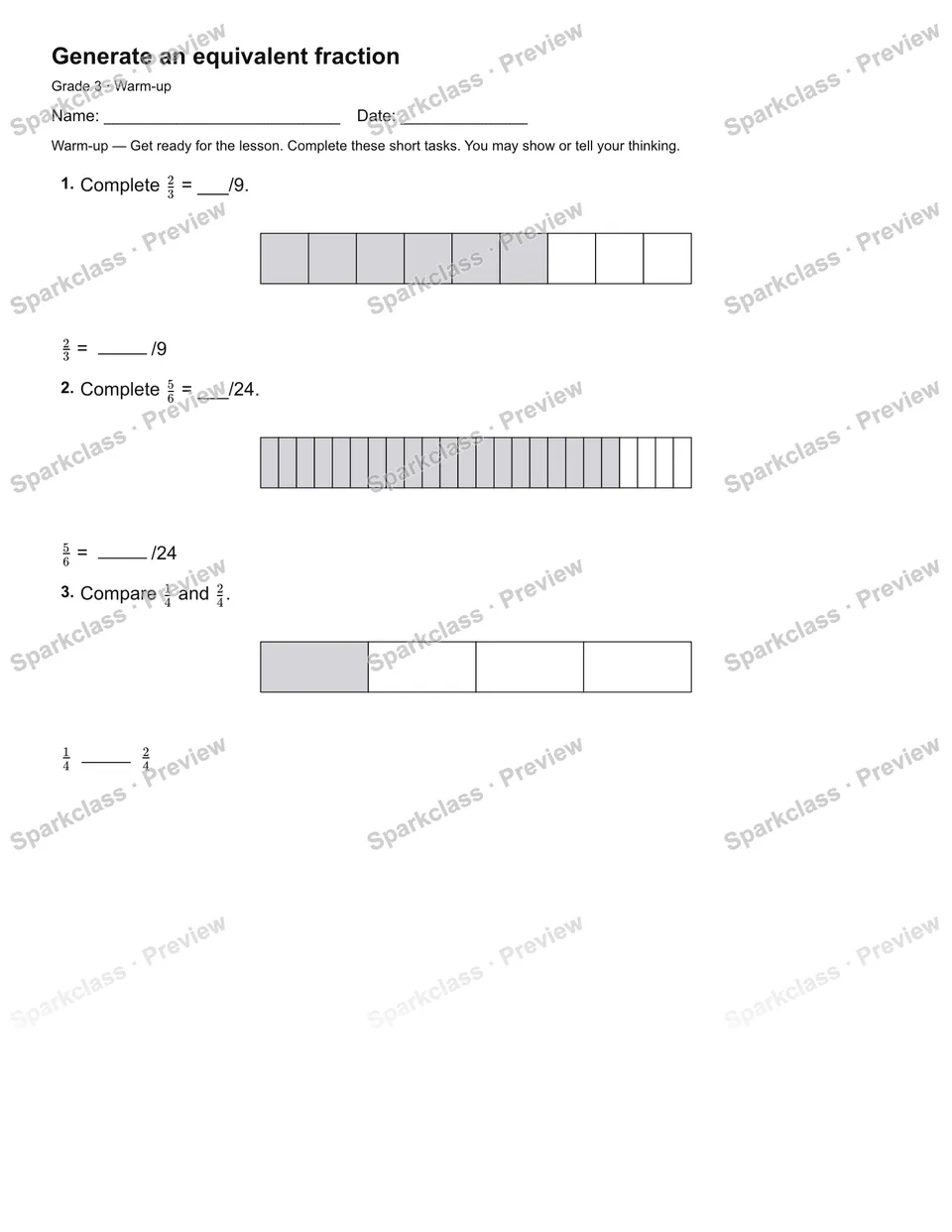 Generate an equivalent fraction — Warm-up — page 2