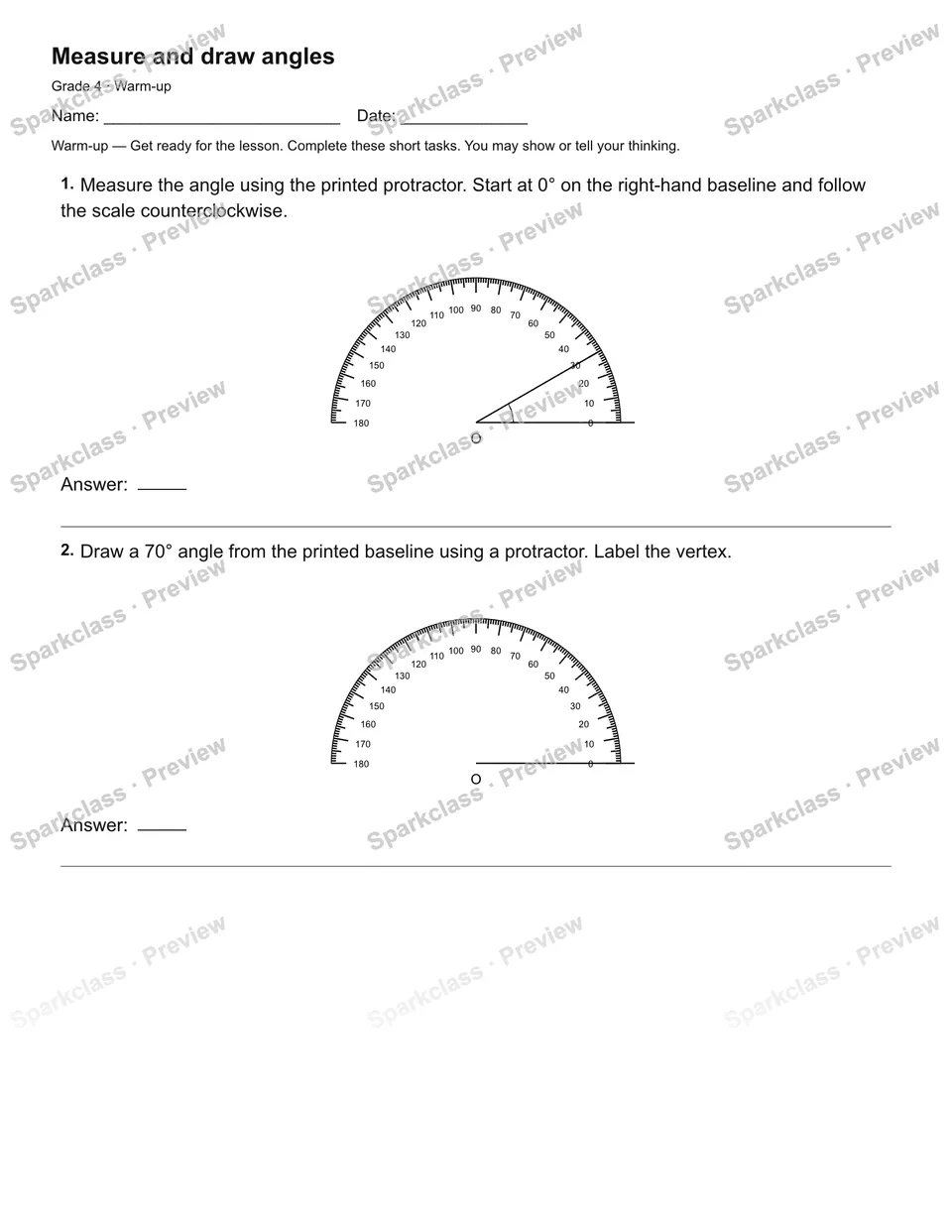 Measure and draw angles — Warm-up — page 2
