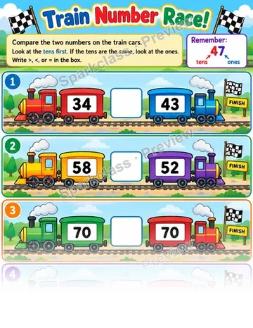Train Number Race — Grade 1 worksheet preview