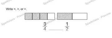 Write <, >, or =. 3/4 1/2 — Grade 5 problem preview