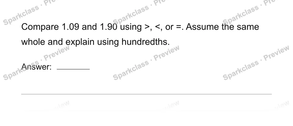 Compare decimals to hundredths — page 1