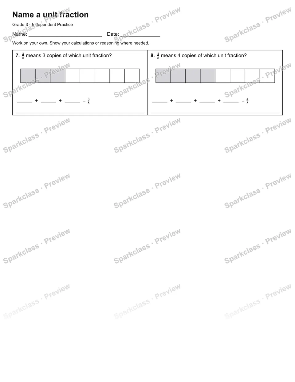 Name a unit fraction — Independent Practice — page 2