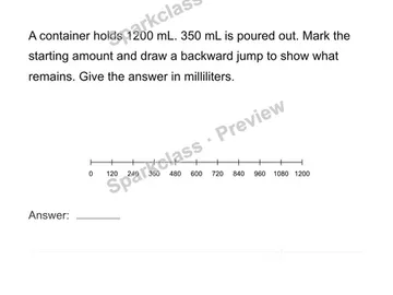Show a measurement change on a scale — Grade 4 problem preview