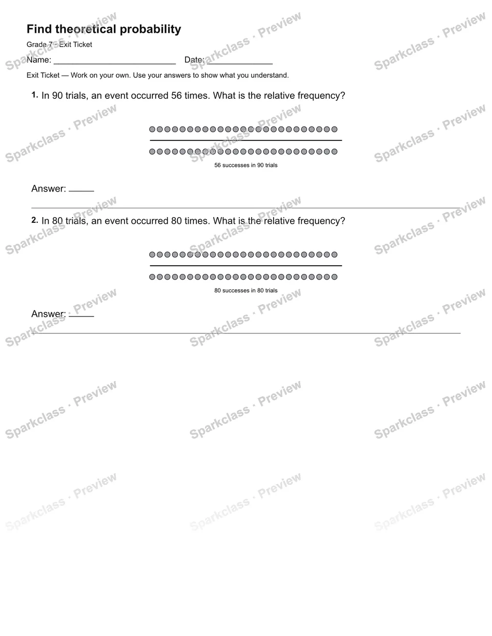 Find theoretical probability — Exit Ticket — page 2