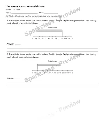 Use a new measurement dataset — Exit Ticket — Grade 4 worksheet preview