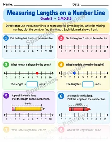 2.MD.B.6 · Length Number Line Warmup — Grade 2 worksheet preview