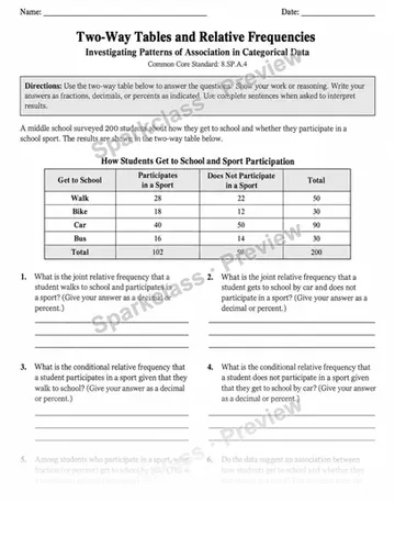 8.SP.A.4 · Two-Way Relative Frequency — Grade 8 worksheet preview