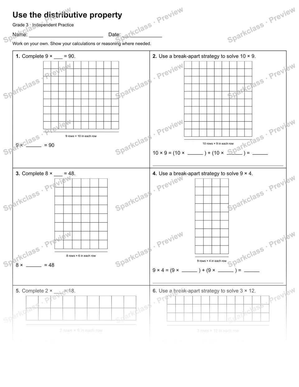Use the distributive property — Independent Practice — page 1