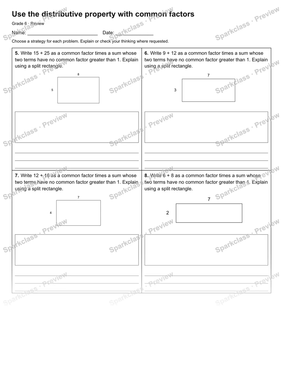 Use the distributive property with common factors — Review — page 2