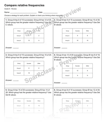 Compare relative frequencies — Review — Grade 8 worksheet preview