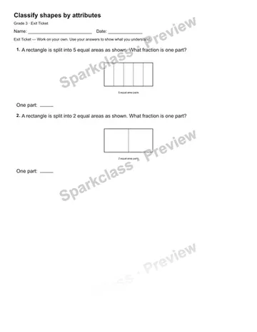 Classify shapes by attributes — Exit Ticket — Grade 3 worksheet preview