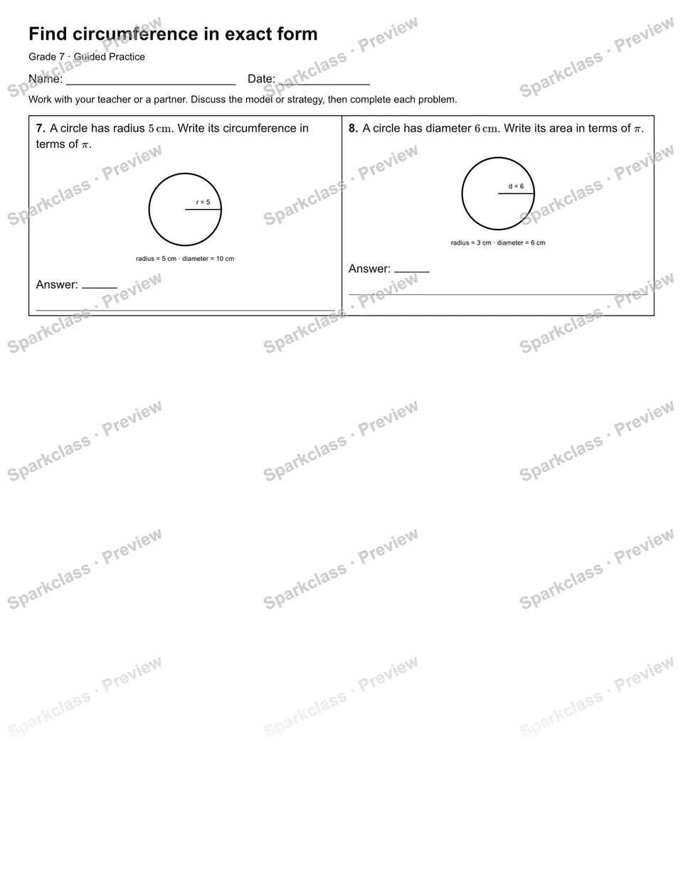 Find circumference in exact form — Guided Practice — page 2