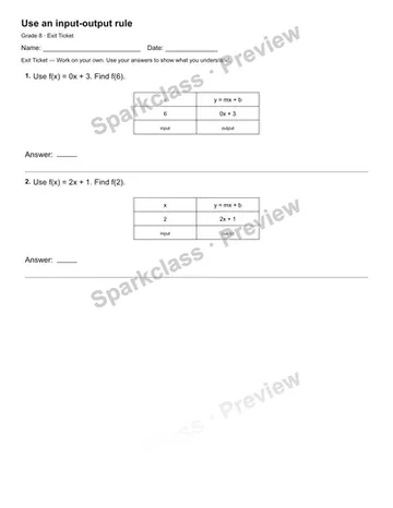 Use an input-output rule — Exit Ticket — Grade 8 worksheet preview